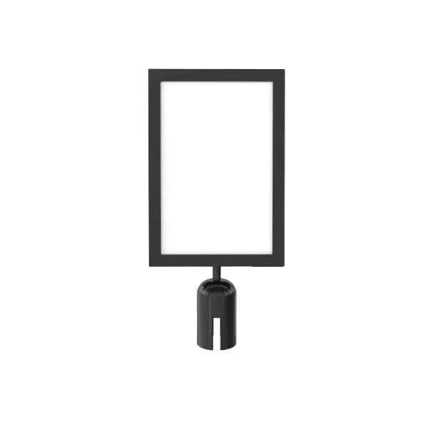 Black stanchion topper sign frame on a post head