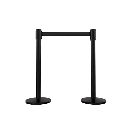 Black belt stanchion post with a retractable belt