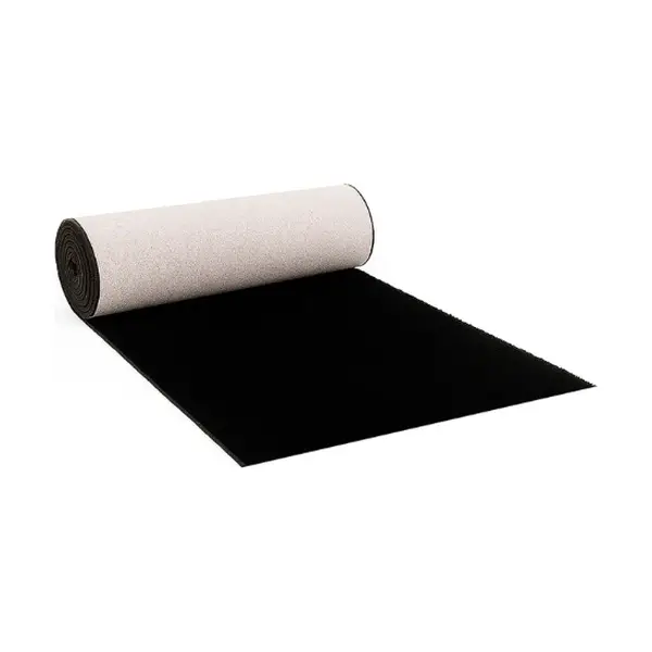 Black carpet runner rolled out flat