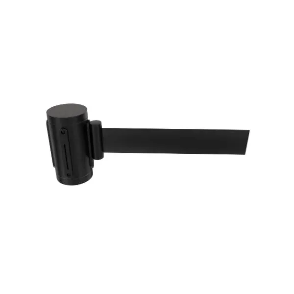 Black retractable stanchion belt pulled out of its cassette