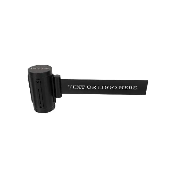 Retractable stanchion belt printed with a customer logo along its length