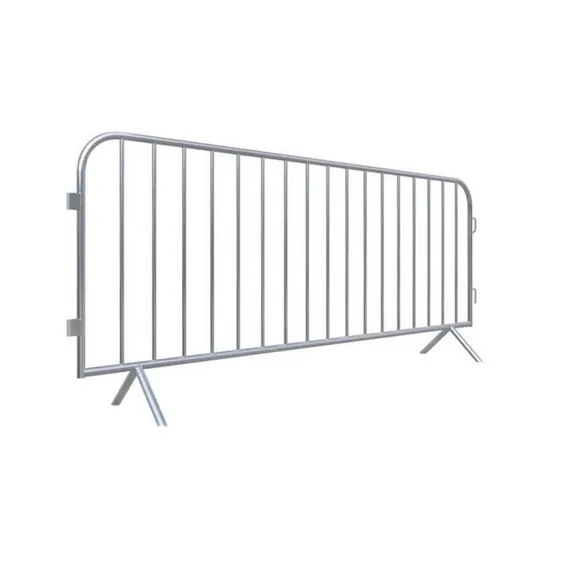 Galvanised steel crowd control barrier section with folding feet