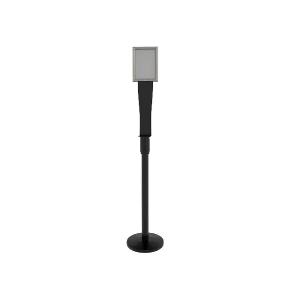 Complete assembly of a stanchion post, mounting bracket and sign frame