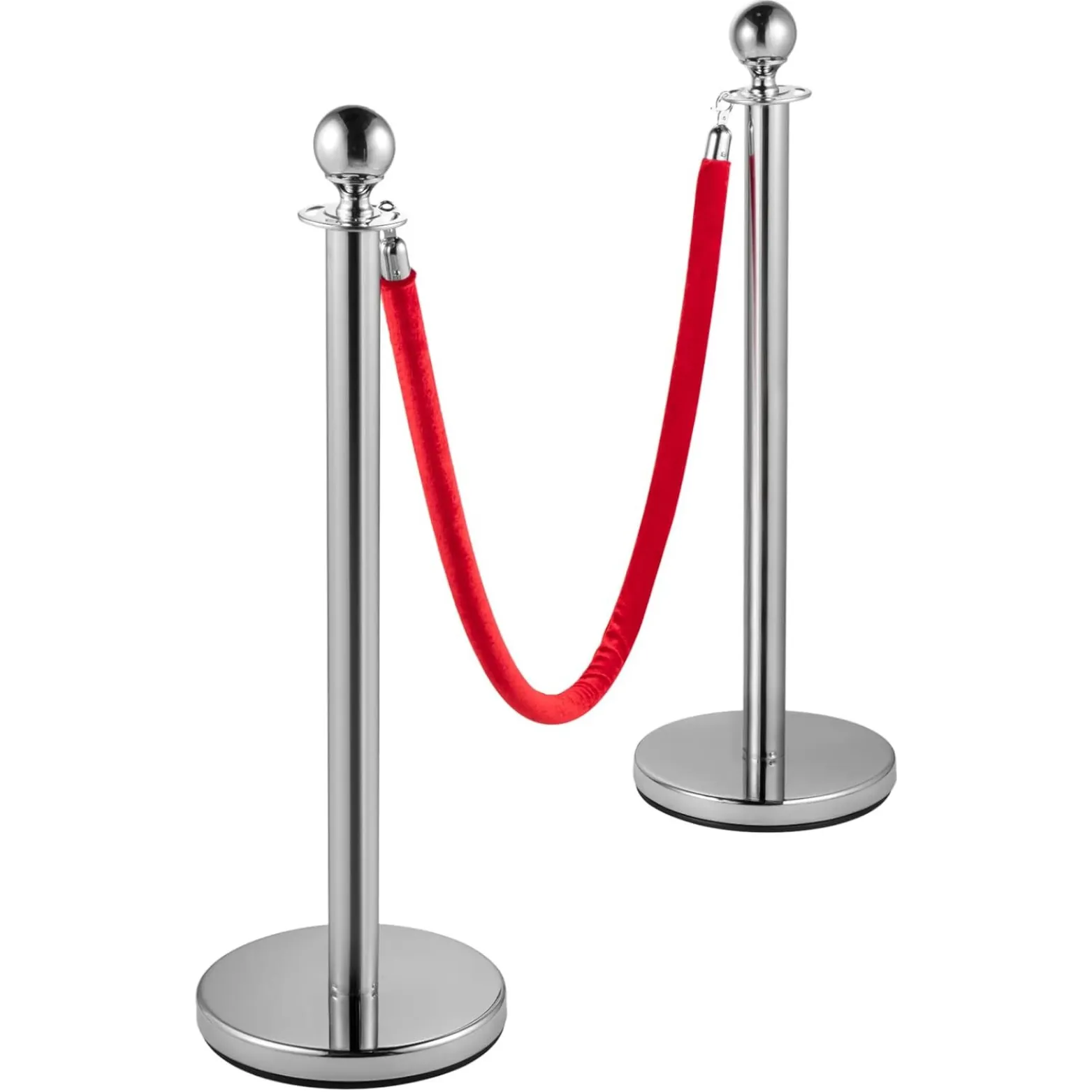 Polished silver rope stanchion post with a hooked head